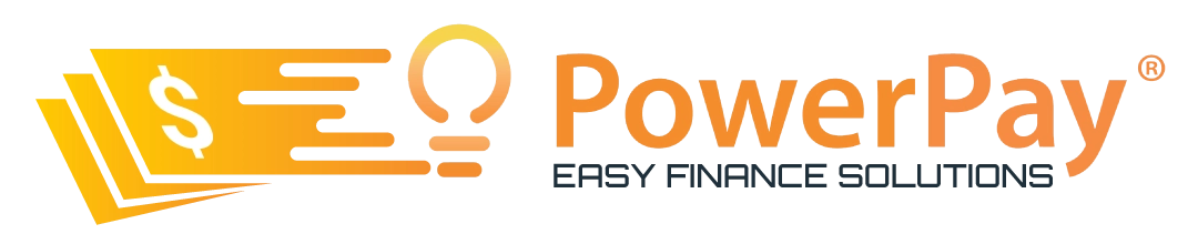 PowerPay logo featuring a light bulb and dollar sign, symbolizing easy finance solutions.