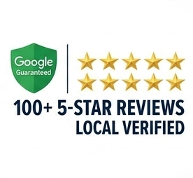 Google Guaranteed badge with 100+ 5-star local reviews displayed.