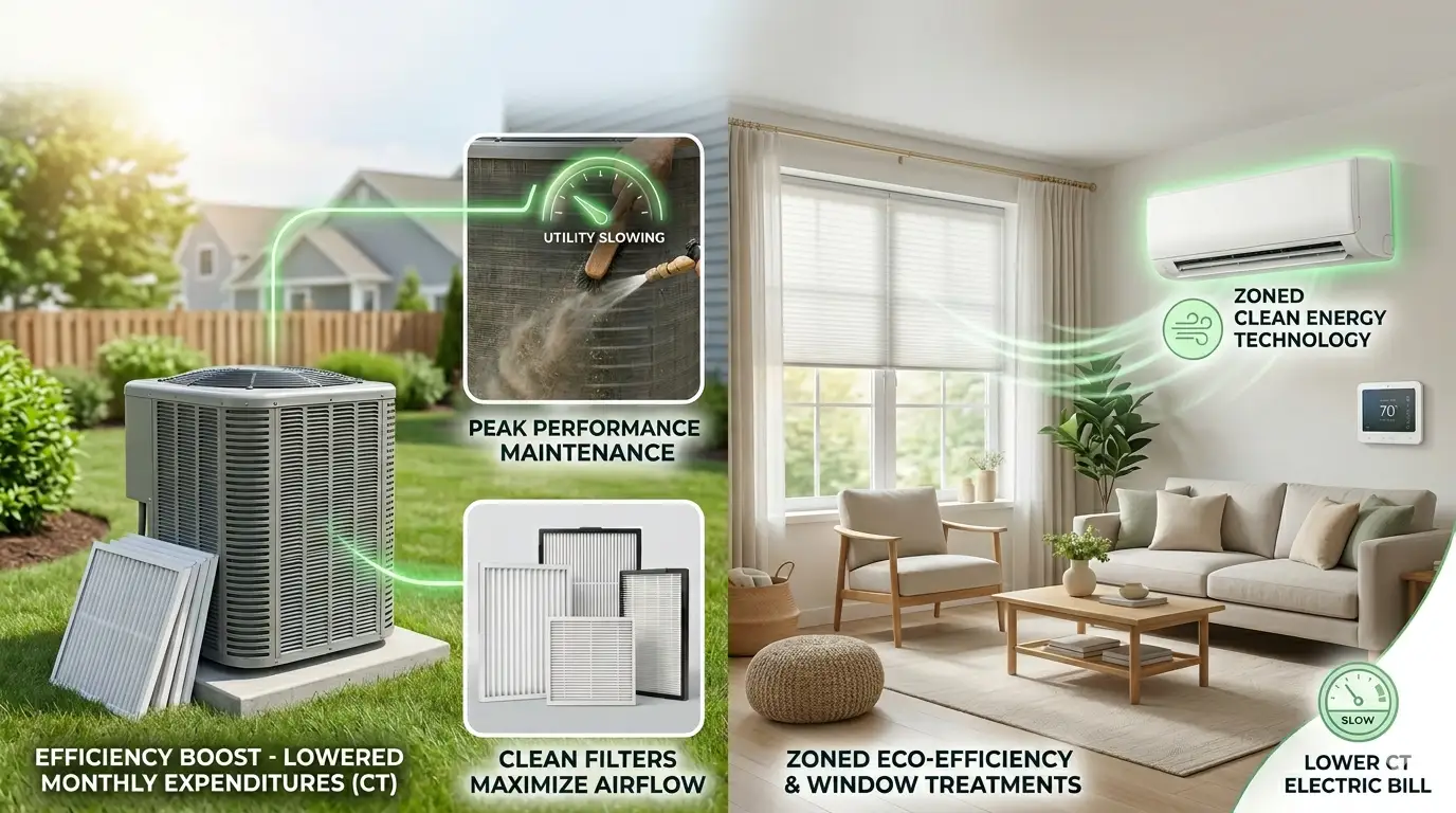 Energy-efficient HVAC system with filters and smart technology in a home setting.